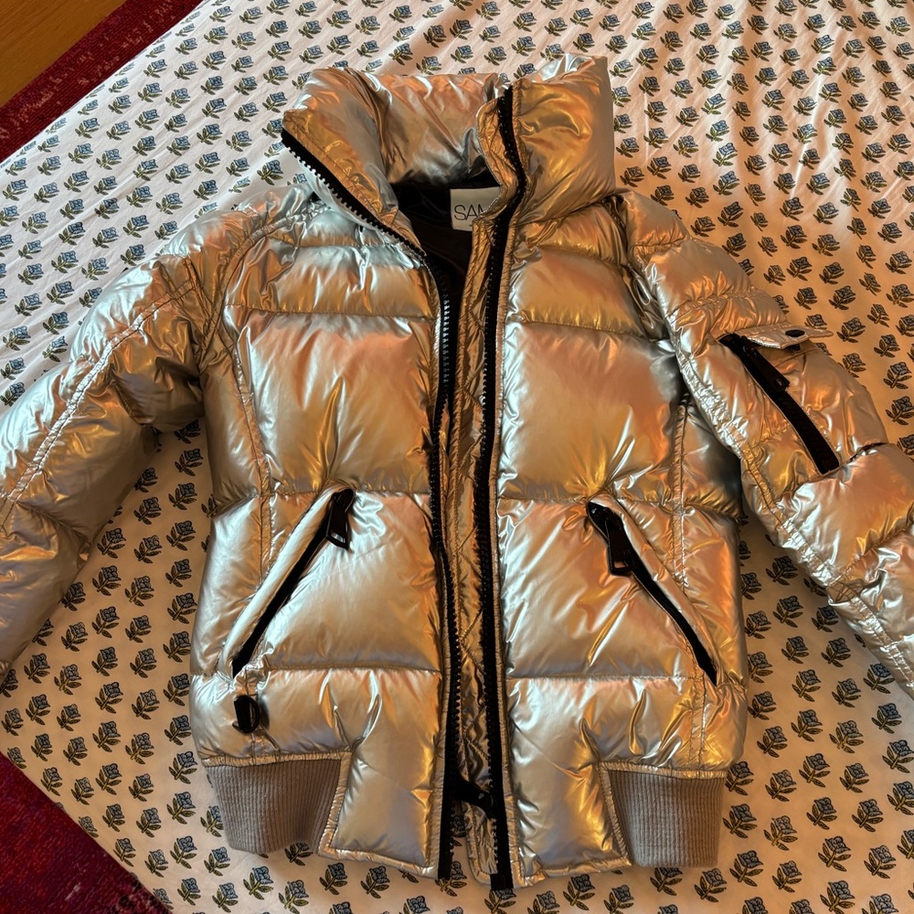 SAM. Metallic Silver Puffer Jacket